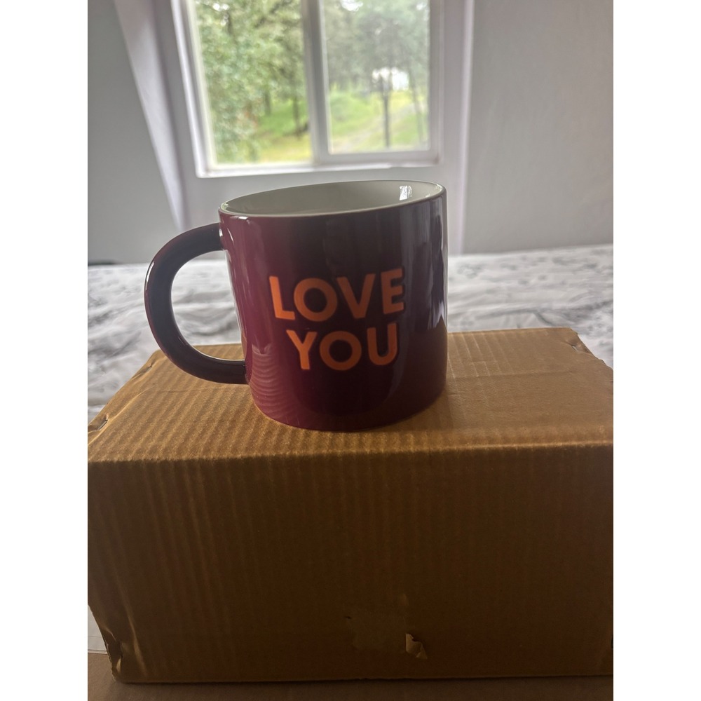 Room Essentials Love You Stoneware Coffee Mug Burgundy Orange Maroon‎